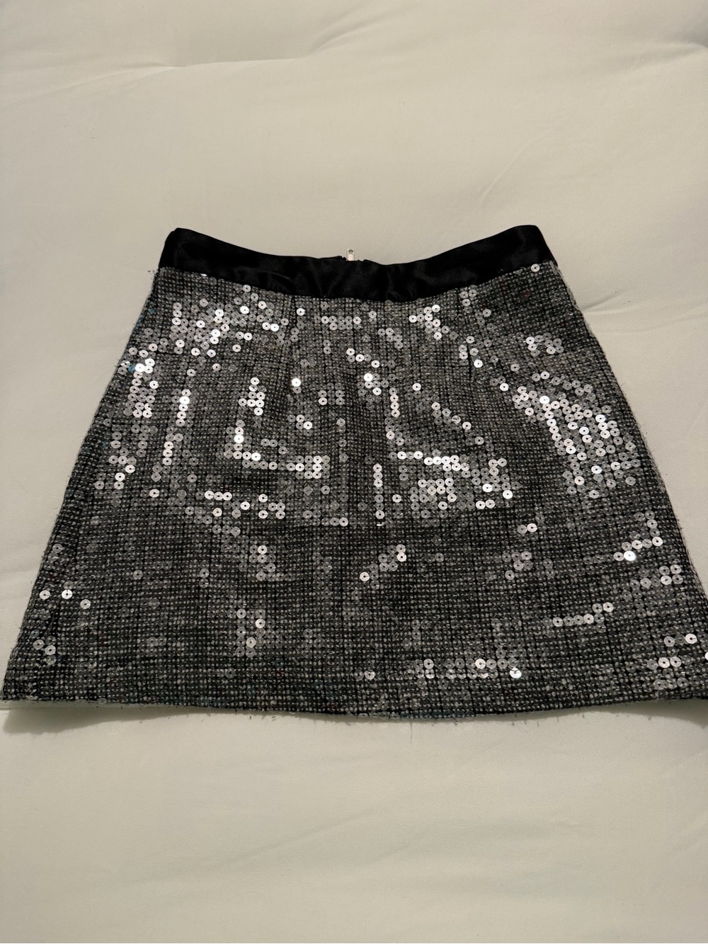 mark. Silver Sequin Mini Skirt with Black Waistband